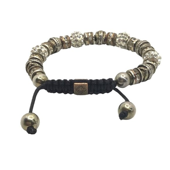 Nicole Bracelet Beaded Silver Gold Tone Slider Bangle Rhinestone Accent - Picture 5 of 5